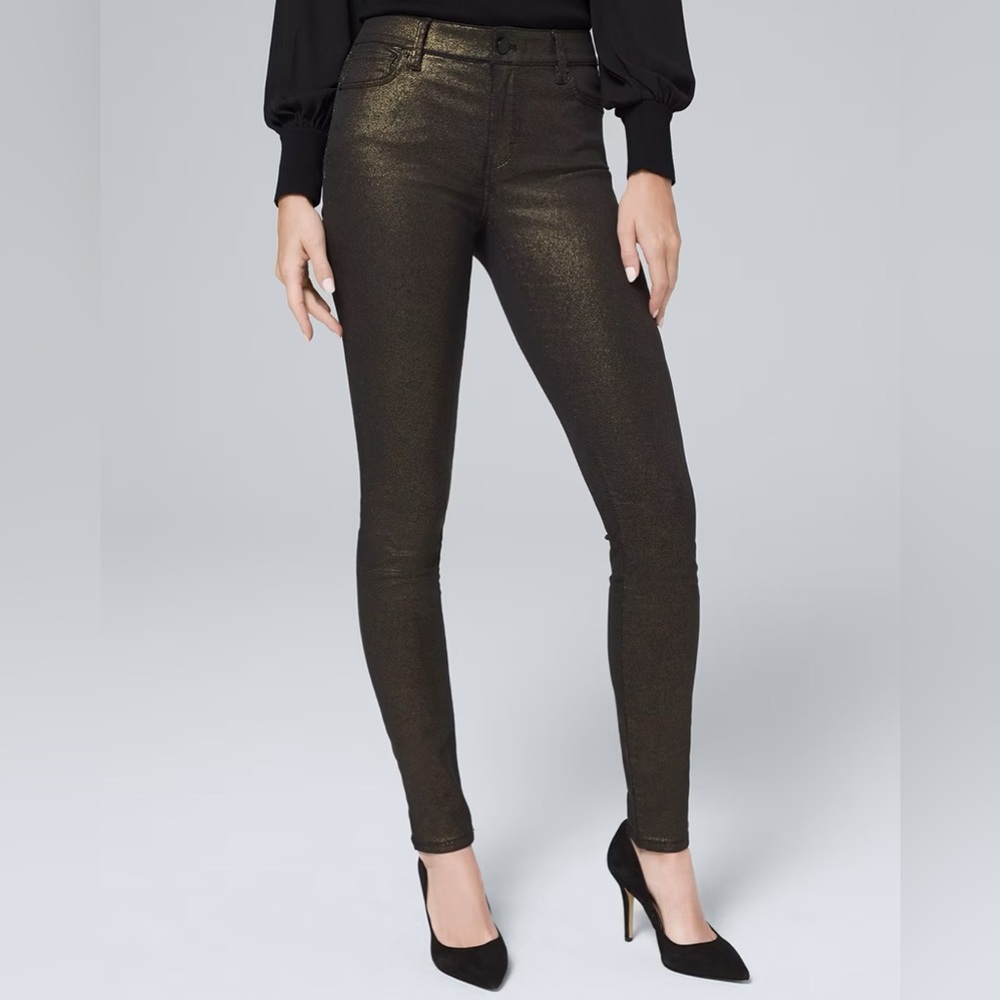 NWT WHBM Mid-rise Gold Foil Skinny Jeans